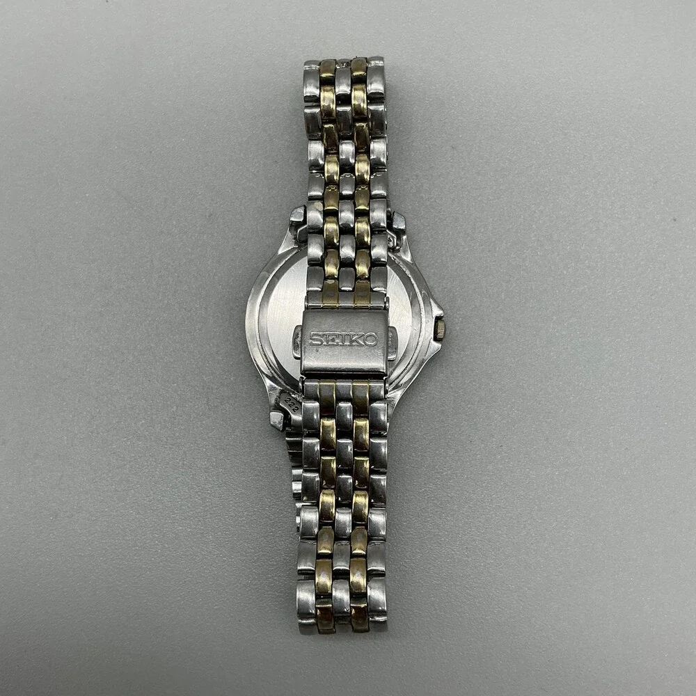 Seiko Womens Watch 31mm White Dial Two Tone Crystals 7N82-0HV0 New Battery 7.25